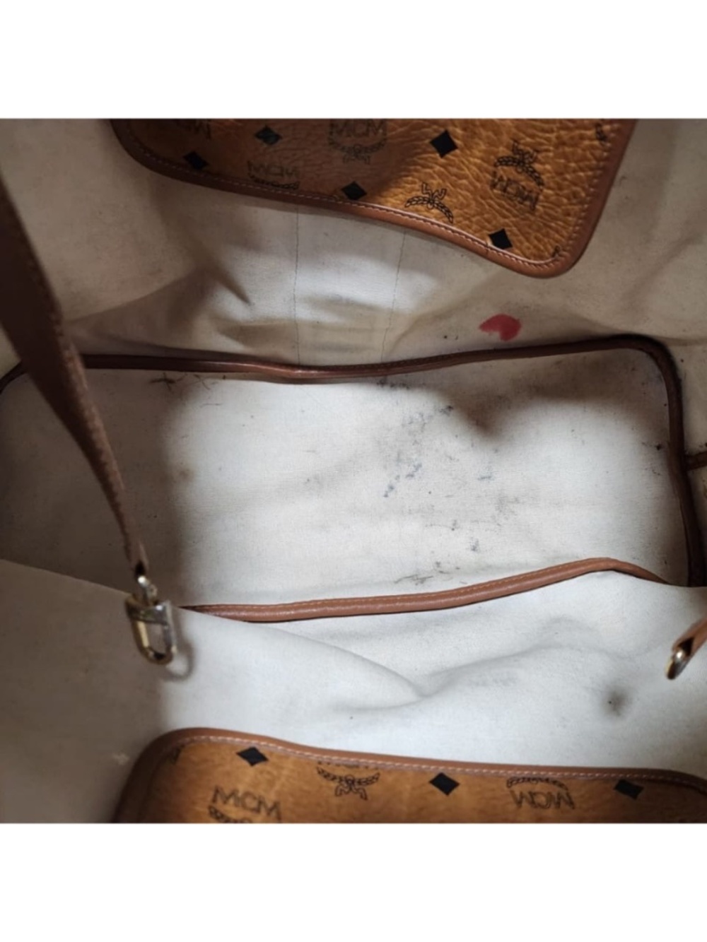 Authentic MCM Visetos Shopper Stripe XL Tote Bag Brown/Peach - Picture 13 of 14